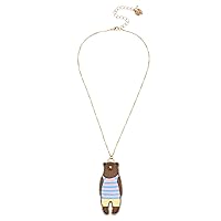 Betsey Johnson Wood Bear Pendant Necklace
