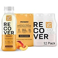 UP2U Water Based Clear Protein Drink with Electrolytes, Peach Mango 16 oz 12 PK | Certified for Sport, Low Calories, Lactose Free, Low Sugar, US Farms, Recovery in 30 Minutes, Backed by Science