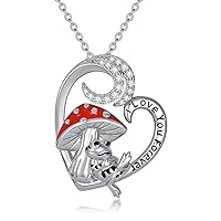 Alice Rabbit/Mushroom Necklace Sterling Silver Heart Pendant I love You Forever Jewelry Gift for Women Girls