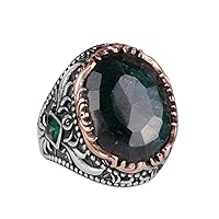 925 Sterling Silver Men Ring, Real Natural Emerald Gemstone Ring For Men