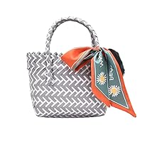 Colorful Hand-woven Straw Top-handle Handbag for Women Round Handle Ring Retro Summer Beach Bag Sea Tote Clutch