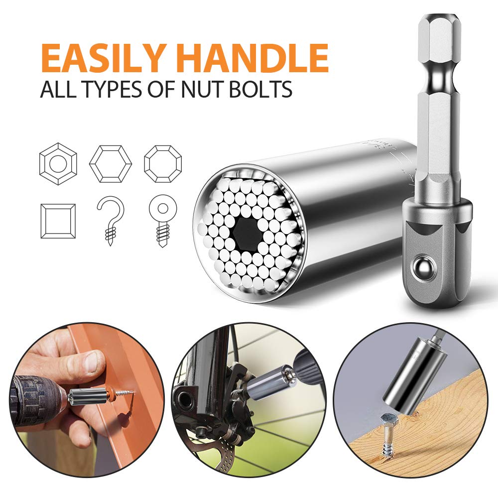 Universal Socket Tools Gifts for Men: Christmas Gifts Stocking Stuffers for Dad Boyfriend Husband Professional 7mm-19mm Super Socket Tool Sets Power Drill Adapter Unique Cool Gadgets Birthday Gift