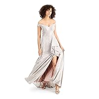 Blondie Nites Womens Slitted Glitter Ruffled Gown Cap Sleeve Off Shoulder Full-Length Formal Fit + Flare Dress