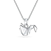 3D Geometric Origami Jewelry Animals Crane Bird Swan Kitten Cat Elephant Necklace Pendant For Women Teen .925 Sterling Silver