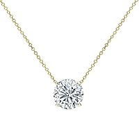 Certified Lab Grown Floating Diamond Pendant Necklace in Solid Gold Cable Chain of 16~18-inch | Solitaire Pendant for Women | 0.20ct. to 2.00ct.