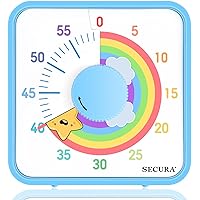 Secura 60-Minute Visual Timer, 7.5 Inch Magnetic Rainbow Countdown Timer for Classroom or Kitchen, Durable Mechanical Timer Clock with Magnetic Backing (Blue & Star)