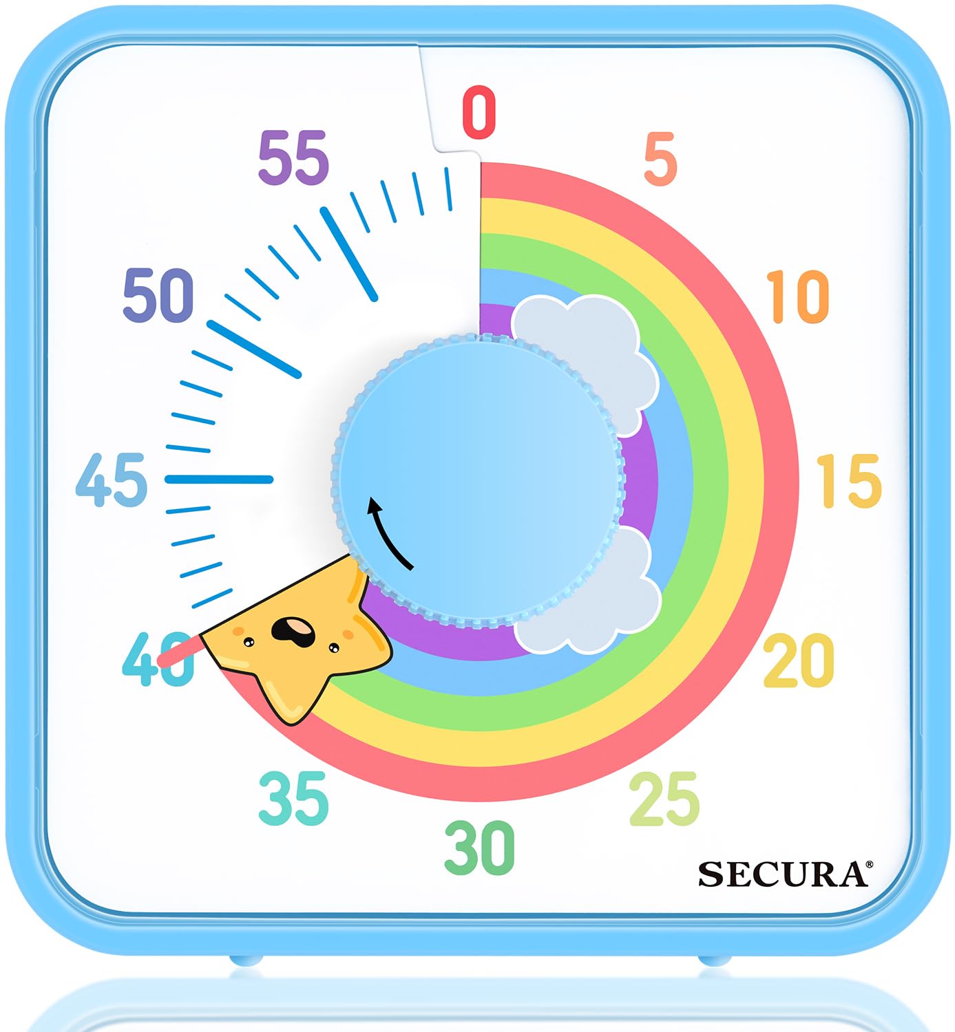 Secura 60-Minute Visual Timer for Kids, 7.5 Inch Magnetic Rainbow Countdown Timer for Classroom or Kitchen, Durable Mechanical Timer Clock with Magnetic Backing (Blue & Star)