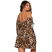 Women's Dresses Off The Shoulder Leopard Print Dress with Split Sleeves and Tie Front Detail Dress for Women