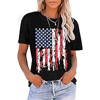 Women's American Flag Shirts Tee 4th of July T Shirts Patriotic Short Sleeve Star Stripes USA Tee Tops