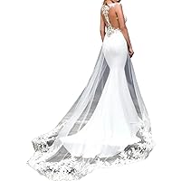 Mermaid/Trumpet Elegant Wedding Dresses Illusion Neck Sleeveless Court Train Bridal Gown with Lace Appliques 2024