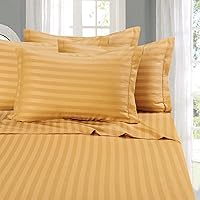 Elegant Comfort Softest and Coziest 4-Piece Sheet Set - 1500 Premium Hotel Quality Microfiber - Luxurious Wrinkle Resistant 4-Piece Damask Stripe Bed Sheet Set, Twin, Camel/Gold