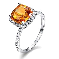 1.87ct Natural Citrine Ring in 14K White Gold 22 Points Diamond Wedding Engagement Ring Set for Ladies