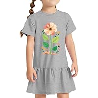 Cute Flower Toddler Rib Dress - Colorful Design Girls' Dress - Graphic Toddler Dress