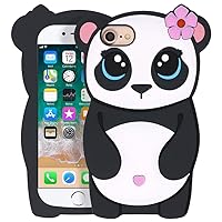 Cute iPhone SE 2022 / SE 2020 /7 / 8 / 6 /6s Case, Kawaii Panda Girl Funny 3D Cartoon Animals Soft Silicone Shockproof Case Cover