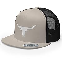 Western Texas Flat Bill Trucker Hat Longhorn Country Rodeo Cowboy Ranch Embroidered Snapback Baseball Cap Men Women