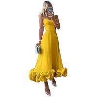 3D Ruffle Prom Dresses 2024 Spaghetti Straps A Line Formal Midi Evening Party Gowns for Wedding Guests DR0465