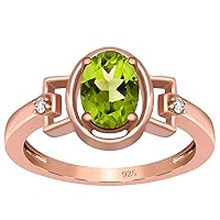 Natural Green Peridot 7X5 Oval Cut 925 Sterling Silver Stackable Rose Gold Ring