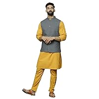Elina fashion Men's Indian Silk Blend Kurta Pajama And Nehru Jacket (Waistcoat) Wedding Ethnic Diwali Puja Set