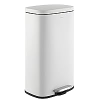 HPM1011C Curtis 8-Gallon Step-Open Trash Can with Soft-Close Lid, Modern, Minimalistic, Fingerprint Proof for Home, Kitchen, Laundry Room, Office, Bedroom, Bathroom, White