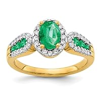 14k Gold Lab Grown Diamond and Oval Created Emerald Ring Size 7.00 Jewelry for Women