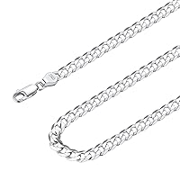 Solid 925 Sterlings Silver 3mm 5mm Flat Curb Cuban Link Chain/Figaro Chain Necklace, Hip Hop Jewelry for Men Women 14