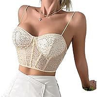 Sexy Mesh Corset for Women, Fashion Sequins Spaghetti Straps Wrap Bustier Ladies Summer Going Out Party Camisole