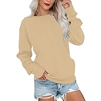 Women's Sweatshirt Solid Color Sweatshirt Long Sleeve Round Neck Casual Comtable Loose Lightweight Sweatshirt