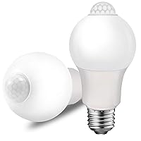 Energetic Motion Sensor Light Bulb, 60 Watt Equivalent (8.5W), Indoor/Outdoor Automatic Activated by Motion, A19, E26, 5000K Dusk to Dawn Security Bulbs for Entrance, Porch, Stairs, Hallway, 2 Pack