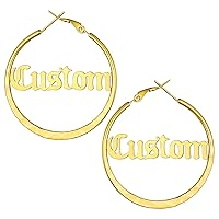 Personalized Custom Name Earrings for Women, Stainless Steel 18K Gold Plated Unique Hoop Ear Charms