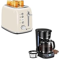 Aigostar Toaster 2 Slice, Retro Extra-Wide Slot Toasters and Aigostar 12 Cup Coffee Maker, Programmable Coffee Maker
