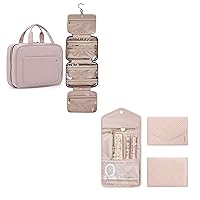 BAGSMART Toiletry Bag with Jewelry Organizer Roll, Pink