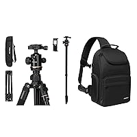 MOSISO 64.5 inch Tripod for Camera, 360 Degree Ball Head Camera Stand with Bag&Phone Mount&Camera Sling Bag, Camera Case for Photographers with Tripod Holder&Removable Modular Inserts&PU Handle, Black