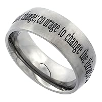 8mm Titanium Wedding Band Serenity Prayer Ring Domed Brushed Finish Comfort Fit Sizes 7-14