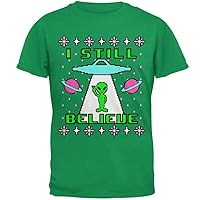 Alien I Still Believe Ugly Christmas Sweater Mens T Shirt Irish Green LG