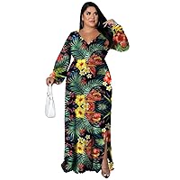New European and American Fat Lady Women's Digital Printing Sexy Waist Wrapping Dress Large Size Dress