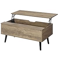 Iwell Lift Top Coffee Table with Hidden Compartment for Living Room, Mid Century Coffee Table with Storage, Lift Tabletop for Reception Room, Office, Beige