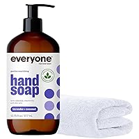Everyone Liquid Hand Soap, 12.75 Oz | Lavender & Coconut | Enriched with Essential Oils & Vitamin E | Gentle Moisturizing Cleanser + Free Cotton Towel