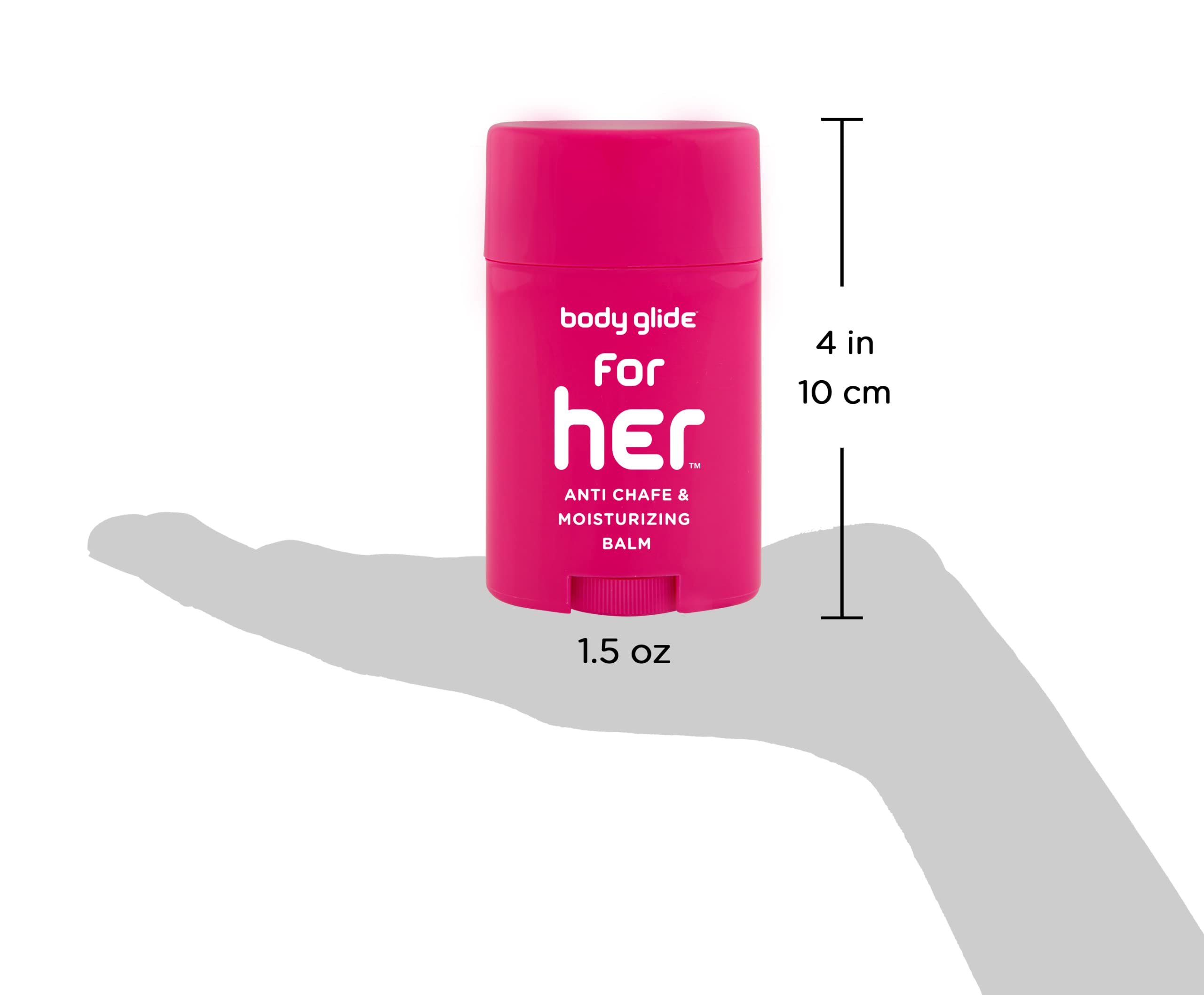 Body Glide For Her Anti Chafe Balm: anti chafing stick with added emollients. Prevent rubbing leading to chafing, raw skin, and irritation. Use for arm, chest, bra, butt, groin, and thigh chafing: 1.5oz-2pack