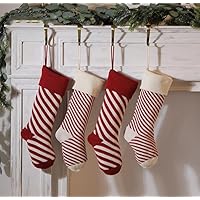 Personalized Christmas Stockings, 4 Pack Christmas Stocking 18 Inches Large Striped Stocking Decorations for Family Holiday Xmas Party Décor-003