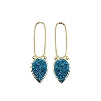 Artisan Earrings Connector Charms Blue Pear Agate Druzy Crystal Earring Making Components Pair 24k Gold Plated Gemstone Jewelry