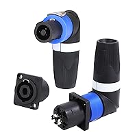 2 Sets Right Angle Speakon Connector Kit - 2PCS Upgrade L Shape 4 Pole Speak-ON Locking Connectors and 2PCS Panel Mount Chassis Sockets - for Stage, Studio, Concert Audio Adapter Plugs