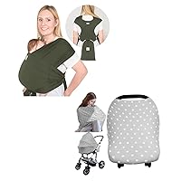 Keababies Baby Wraps Carrier, D-Lite Baby Wrap and Baby Car Seat Cover - Easy-Wearing, Adjustable Baby Sling Carrier Newborn to Toddler - Car Seat Covers for Babies