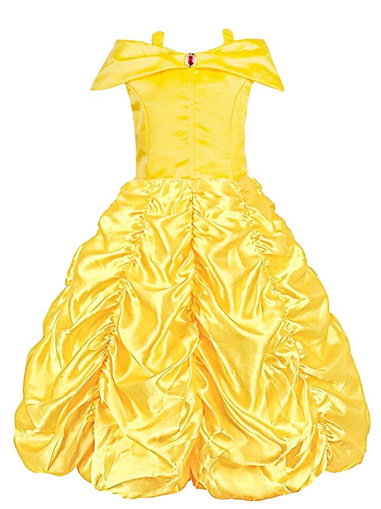 Padete Little Girls Princess Yellow Party Costume Off Shoulder Dress with Accessories