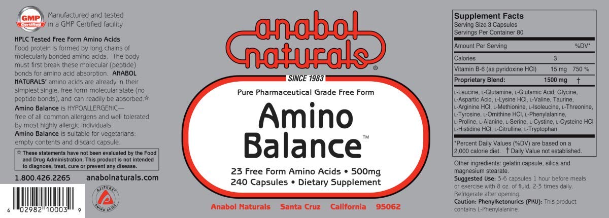 Amino Balance 240 caps, Amino Energy Supplement, Complete 23 Freeform Amino Blend Formula with BCAA’s, 9 Essential Amino Acids EAA’s for Sports Nutrition, Post Workout Muscle Recovery
