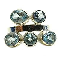 Real Blue Topaz Ring Mixed Cut Statement Handmade Silver Jewelry Size 4,5,6,7,8,9,10,11,12,13