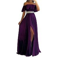 Off Shoulder Long Bridesmaid Dresses Split Beaded Evening Prom Gowns for Women