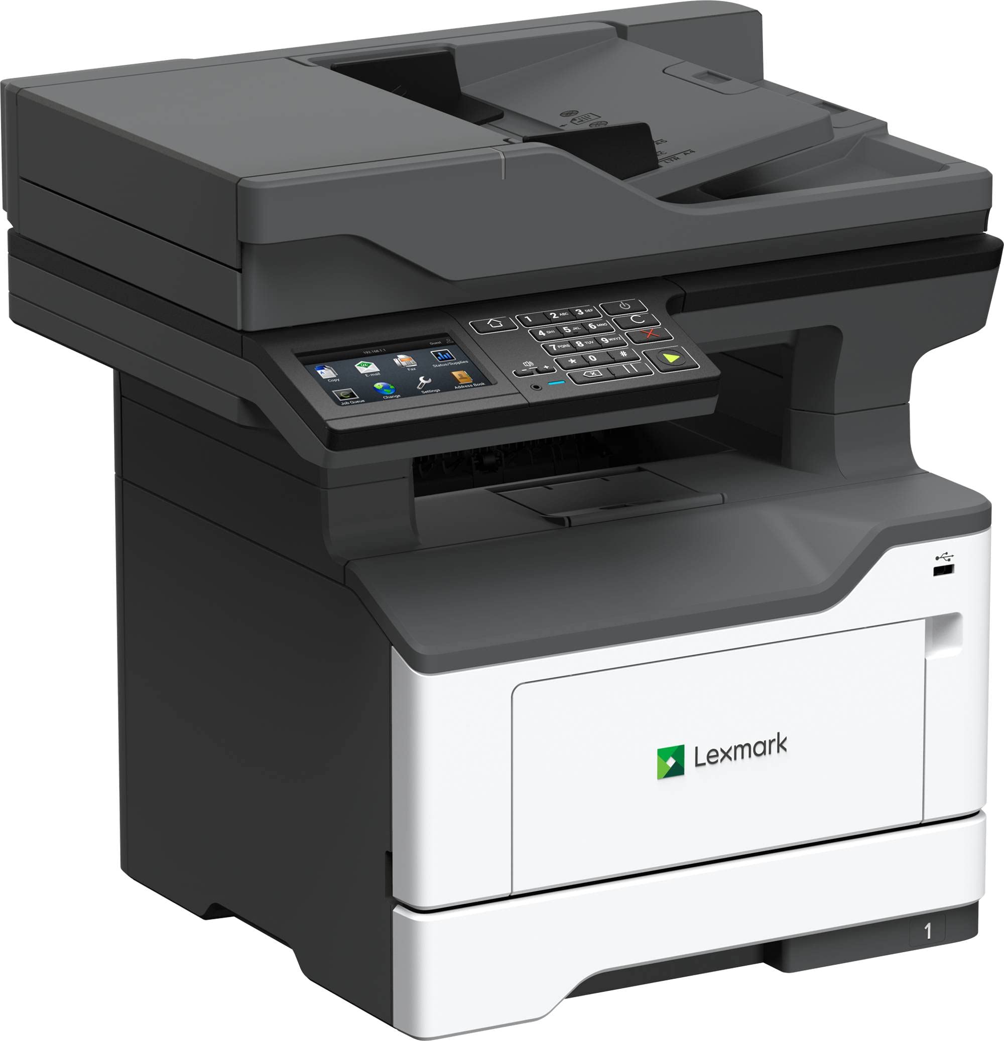 Lexmark MX521de Monochrome All-in One Laser Printer, Scan, Copy, Network Ready, Duplex Printing and Professional Features, Print Speed 46 ppm, Grey, 4.3 inch Touchscreen (36S0800)