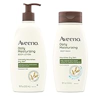 Aveeno Daily Moisturizing Lotion & Wash Regimen Pack, Nourishing Daily Moisturizing Body Lotion for Dry Skin, 18 oz, & Hydrating Body Wash with Soothing Prebiotic Oat, 18 oz, 2 Items