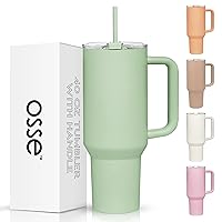 40oz Tumbler with Handle and Straw Lid | Double Wall Vacuum Reusable Stainless Steel Insulated Water Bottle Travel Mug Cup | Modern Insulated Tumblers Cupholder Friendly (Sage)