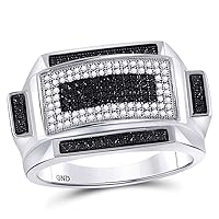 The Diamond Deal Sterling Silver Mens Round Black Color Enhanced Diamond Rectangle Fashion Ring 1/2 Cttw